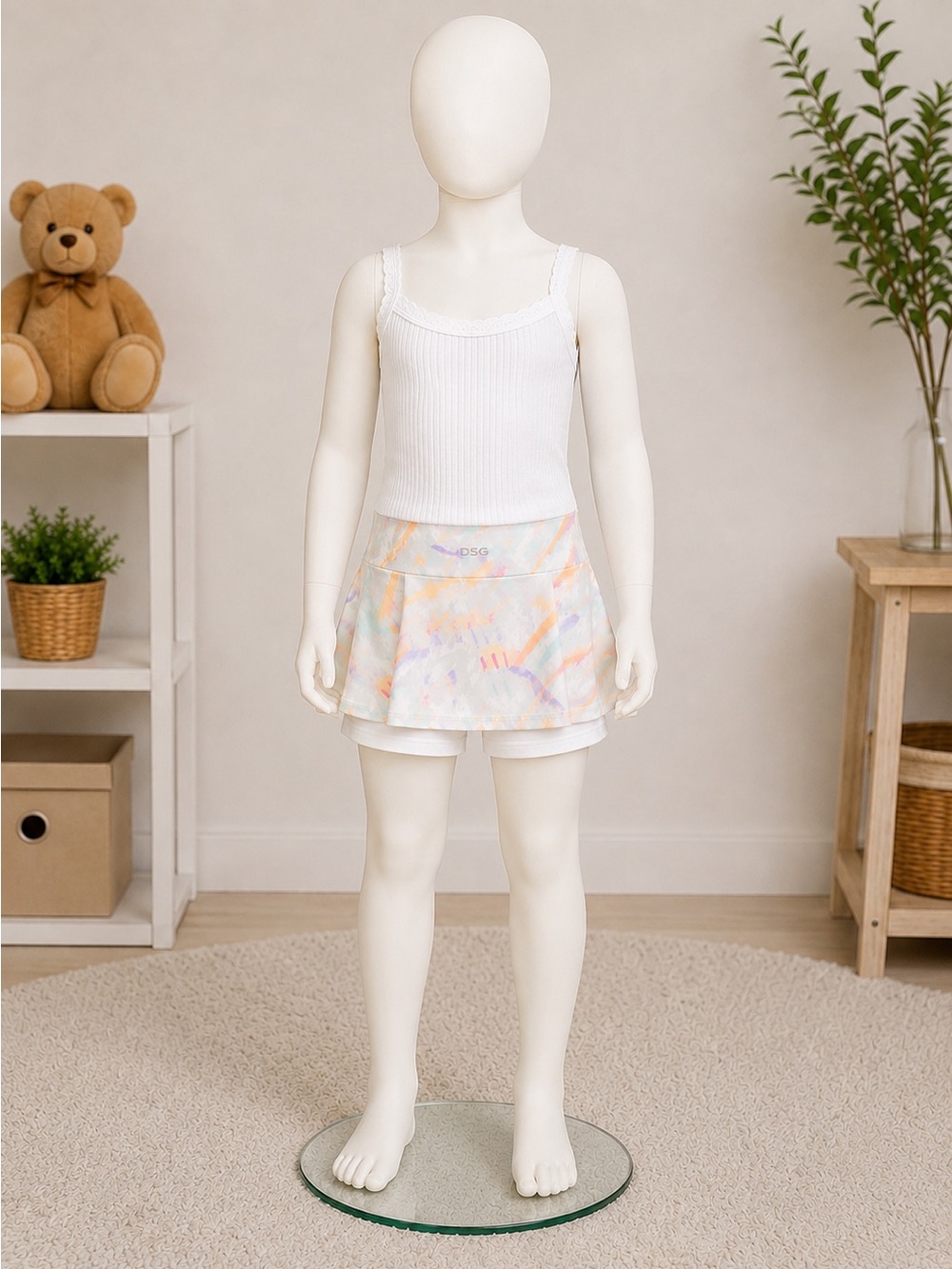DSG Girls' Pastel Watercolor Skort - White with Multicolor Wash